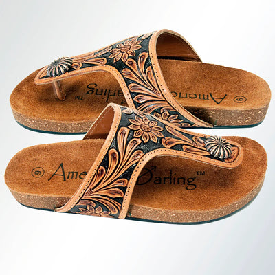 Tooled Leather Sandals Copper Concho