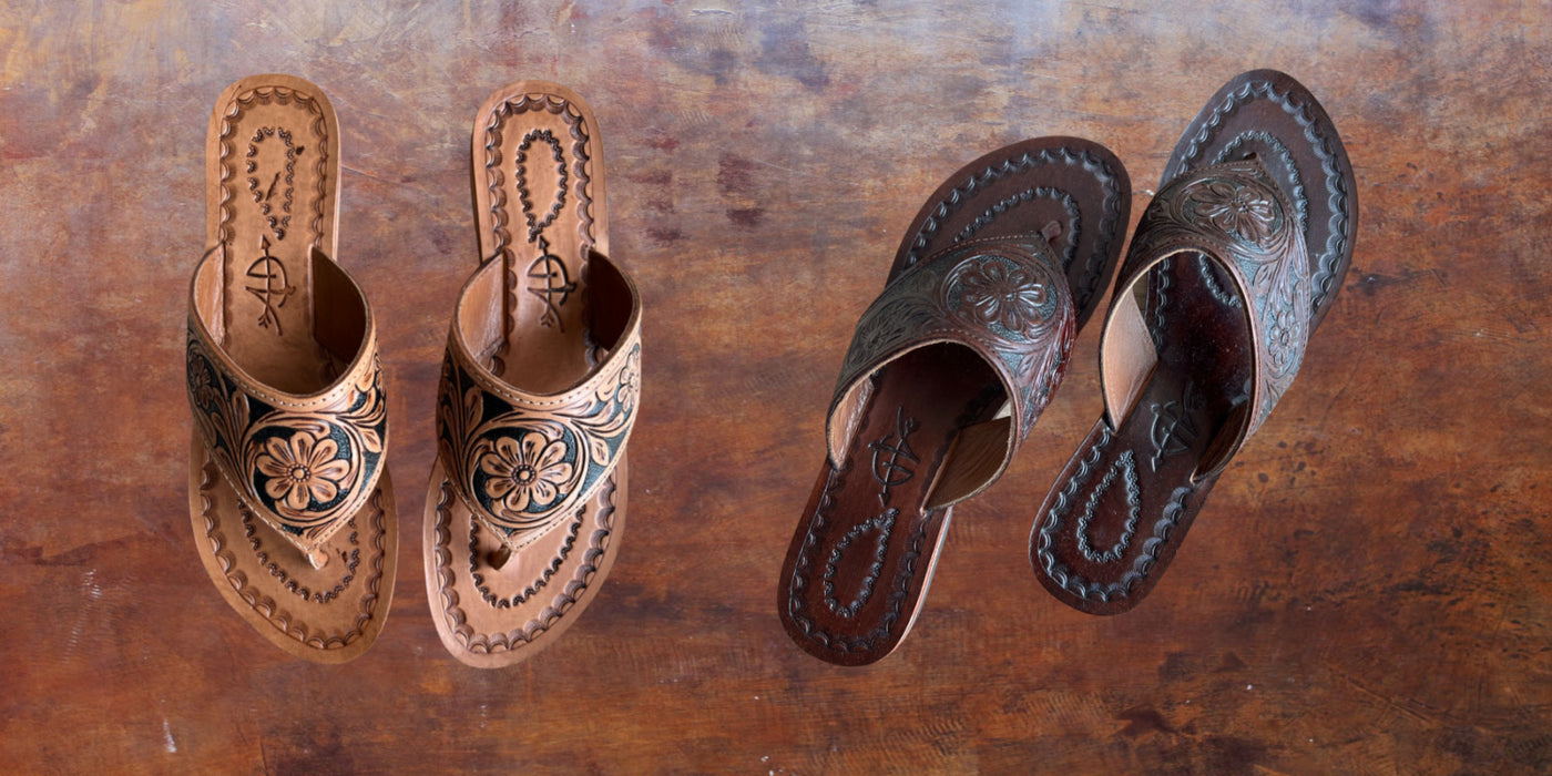 western leather tooled sandals