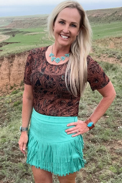 Sterling Kreek Skirt Fort Worth Fringe Skirt Turquoise