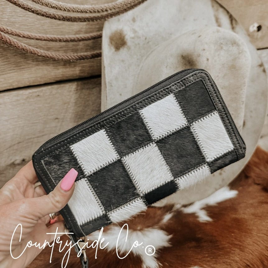Countryside Co. Wallet Black Checkered Checkered Cowhide Womens Wallet Wristlet Trendy