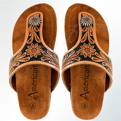 Tooled Leather Sandals Copper Concho