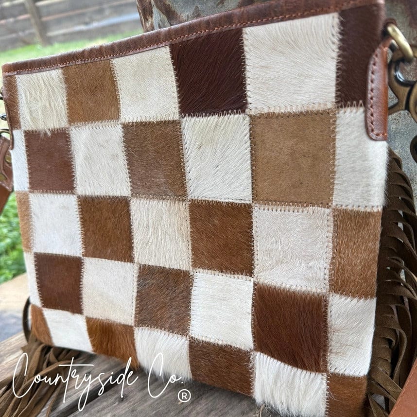 Western Soul® Checkered Longhorn Trail Cowhide Checkered Purse