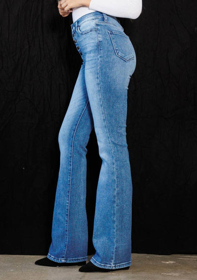 High-Rise Bootcut Jeans Whiskered Wash