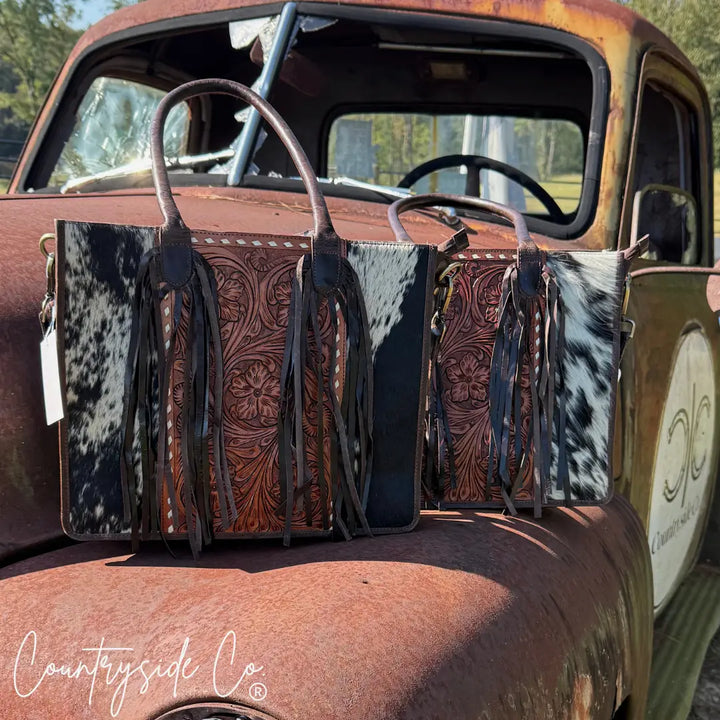 Countryside Co. Handbag Brown Jesse Conceal Carry Cowhide and Tooled Leather Handbag - Countryside Co.