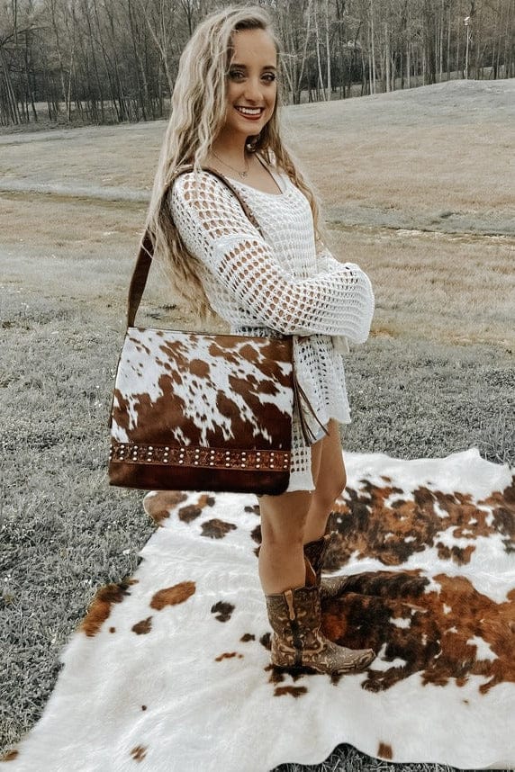 Countryside Co. Handbag Animal Cowhide Cross Stitched Leather Purse