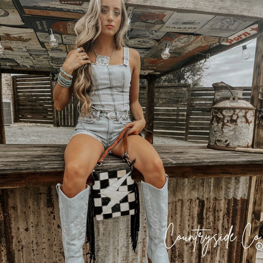 Countryside Co. Handbag Checkered High Voltage Cowhide Fringe Crossbody  by Countryside Co.