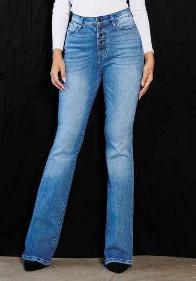 High-Rise Bootcut Jeans Whiskered Wash