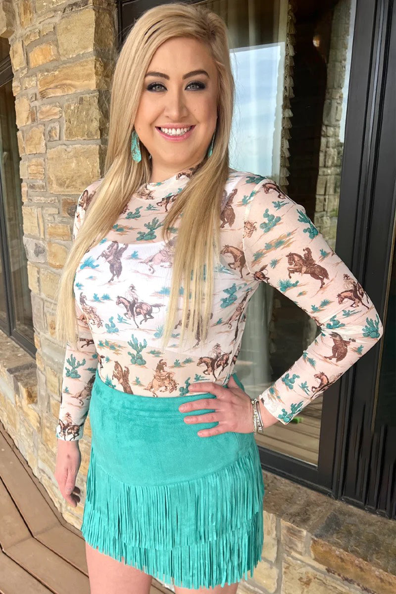 Fort Worth Fringe Skirt Turquoise