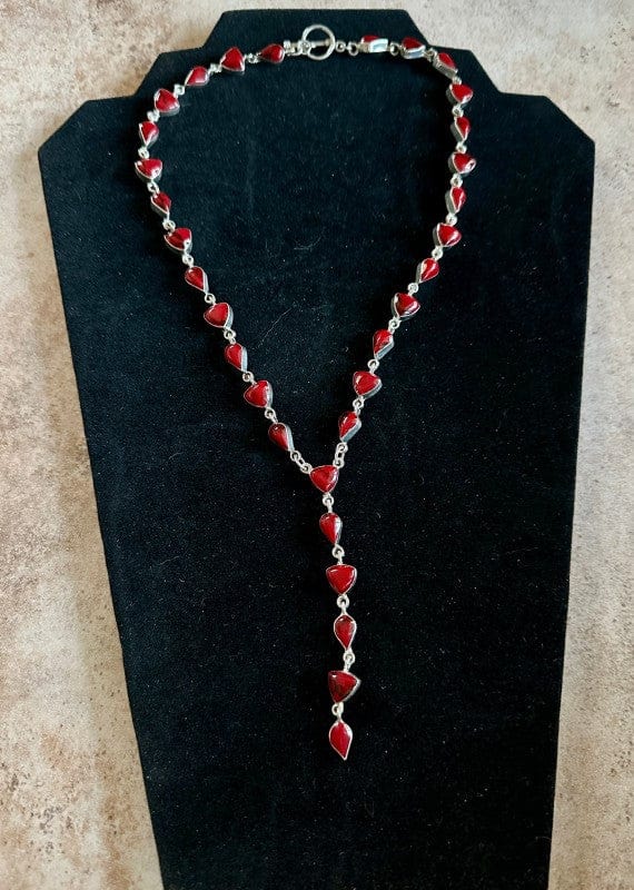 Nizhoni Traders LLC Necklace Red / One Size Red Jasper Lariat Necklace 18"
