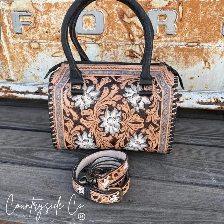 Countryside Co. Handbag Tan Stella Tooled Leather Speedy Bag