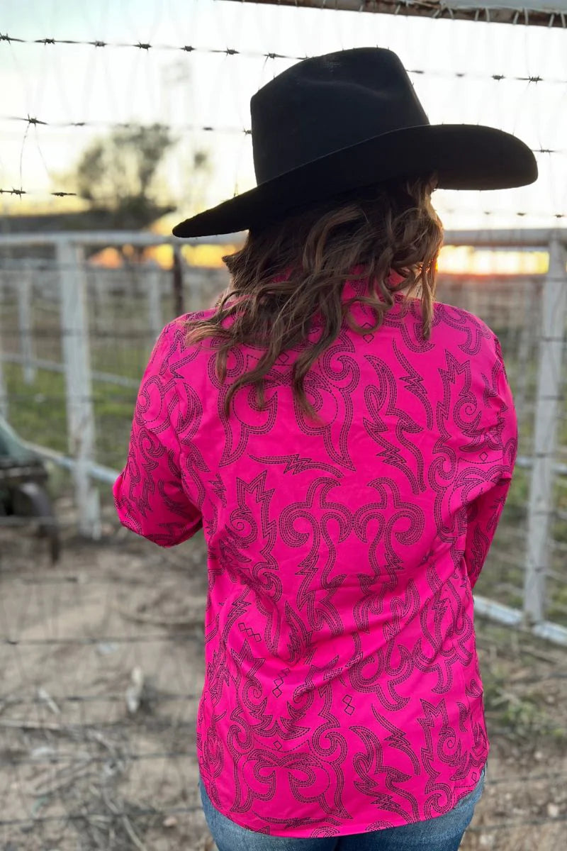 Boot Scootin Button Up Top Pink