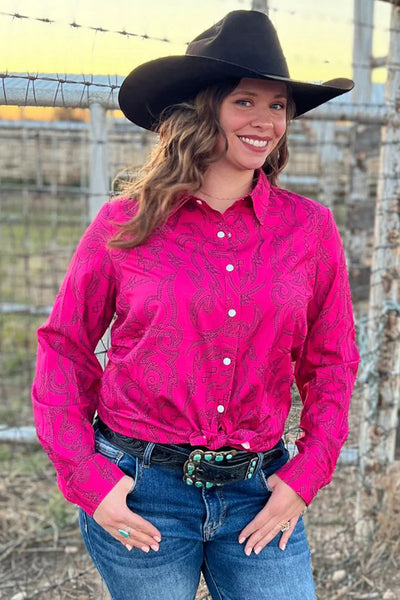 Boot Scootin Button Up Top Pink