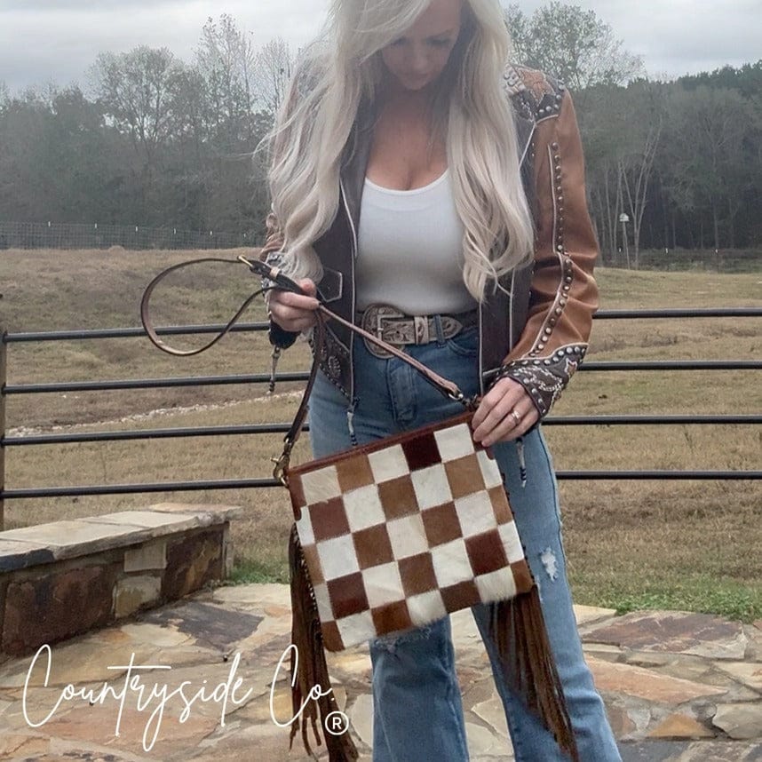 Western Soul® Checkered Longhorn Trail Cowhide Checkered Purse
