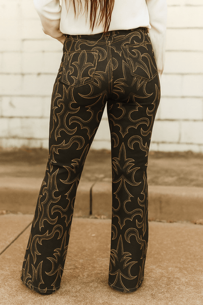 L&B Apparel Jeans Boot Stitch Printed High Rise Trouser Jeans