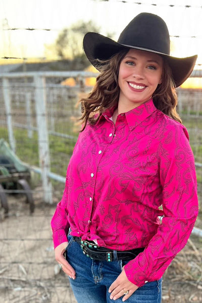 Boot Scootin Button Up Top Pink