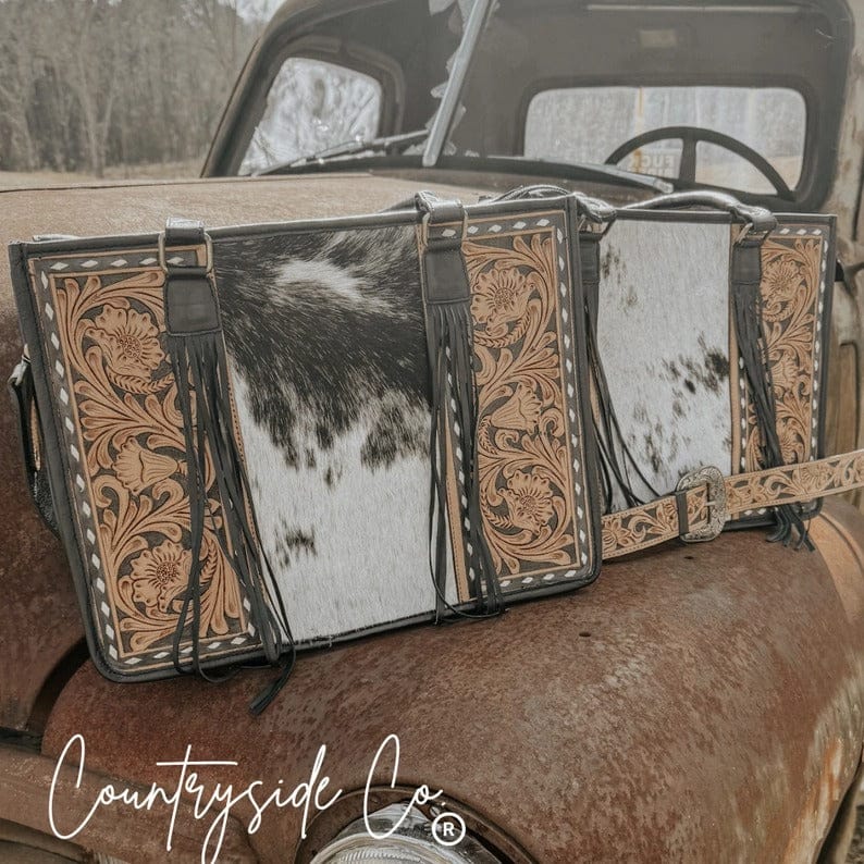Countryside Co. Handbag Tan Cowtown Tooled Leather Cowhide Tote Computer Bag