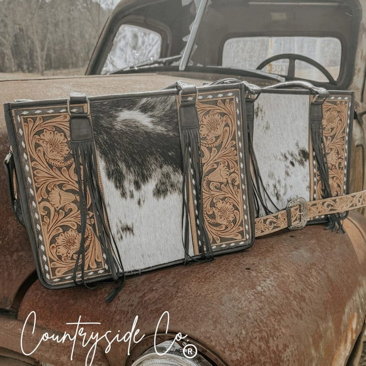 Countryside Co. Handbag Tan Cowtown Tooled Leather Cowhide Tote Computer Bag