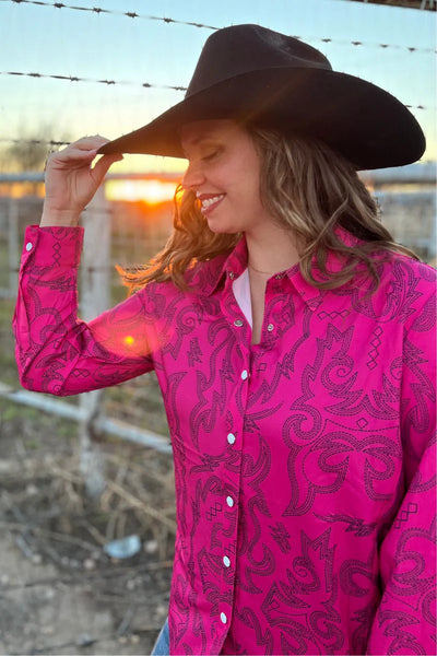 Boot Scootin Button Up Top Pink