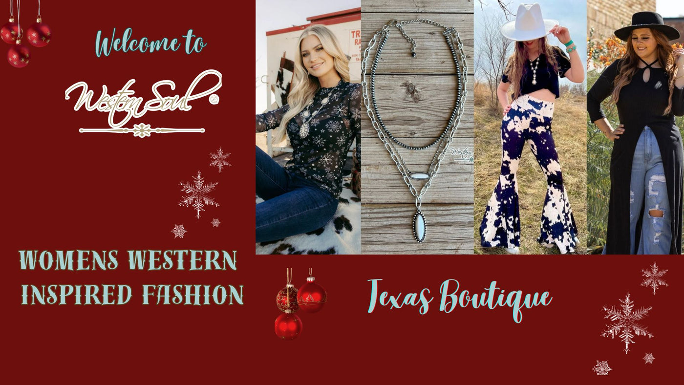 hero image featuring 4 images with models wearing sterling creek clothing and western jewelry  