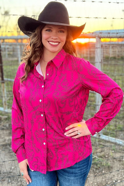 Boot Scootin Button Up Top Pink