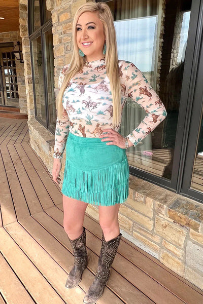 Fort Worth Fringe Skirt Turquoise