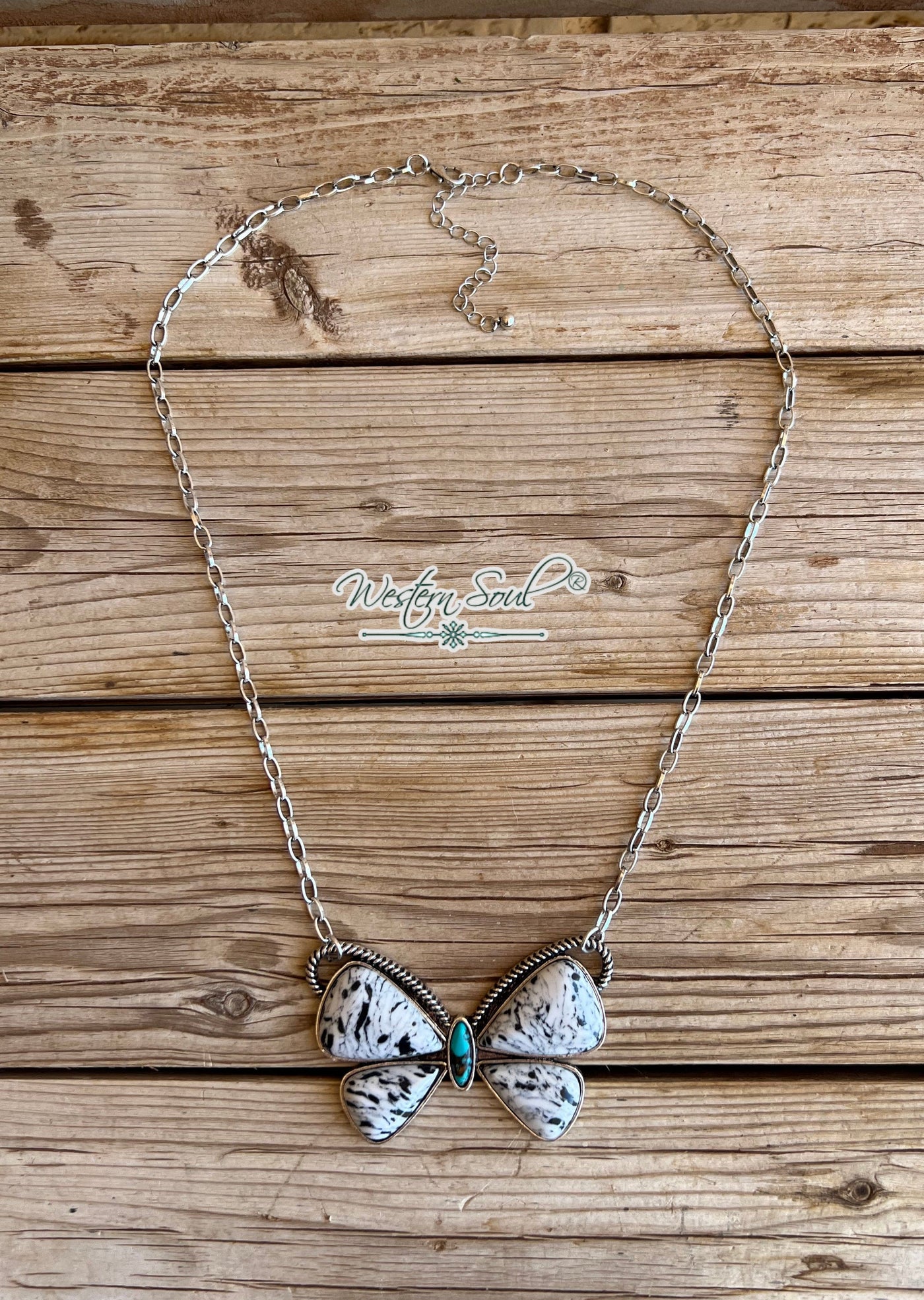 Hippie Necklace White Prairie Moon Butterfly Necklace