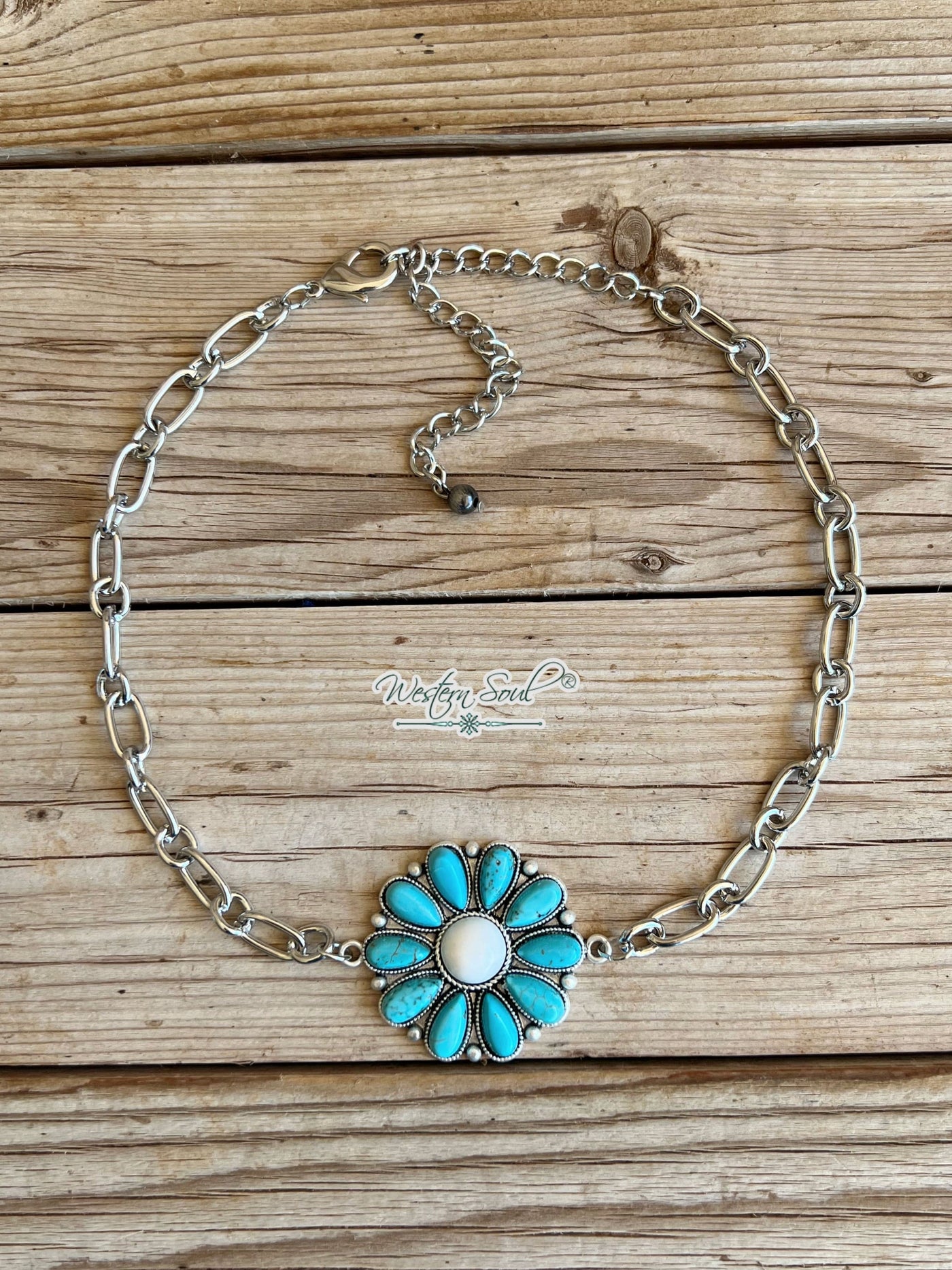 Isac Necklace Turquoise Santa Fe Flower Necklace