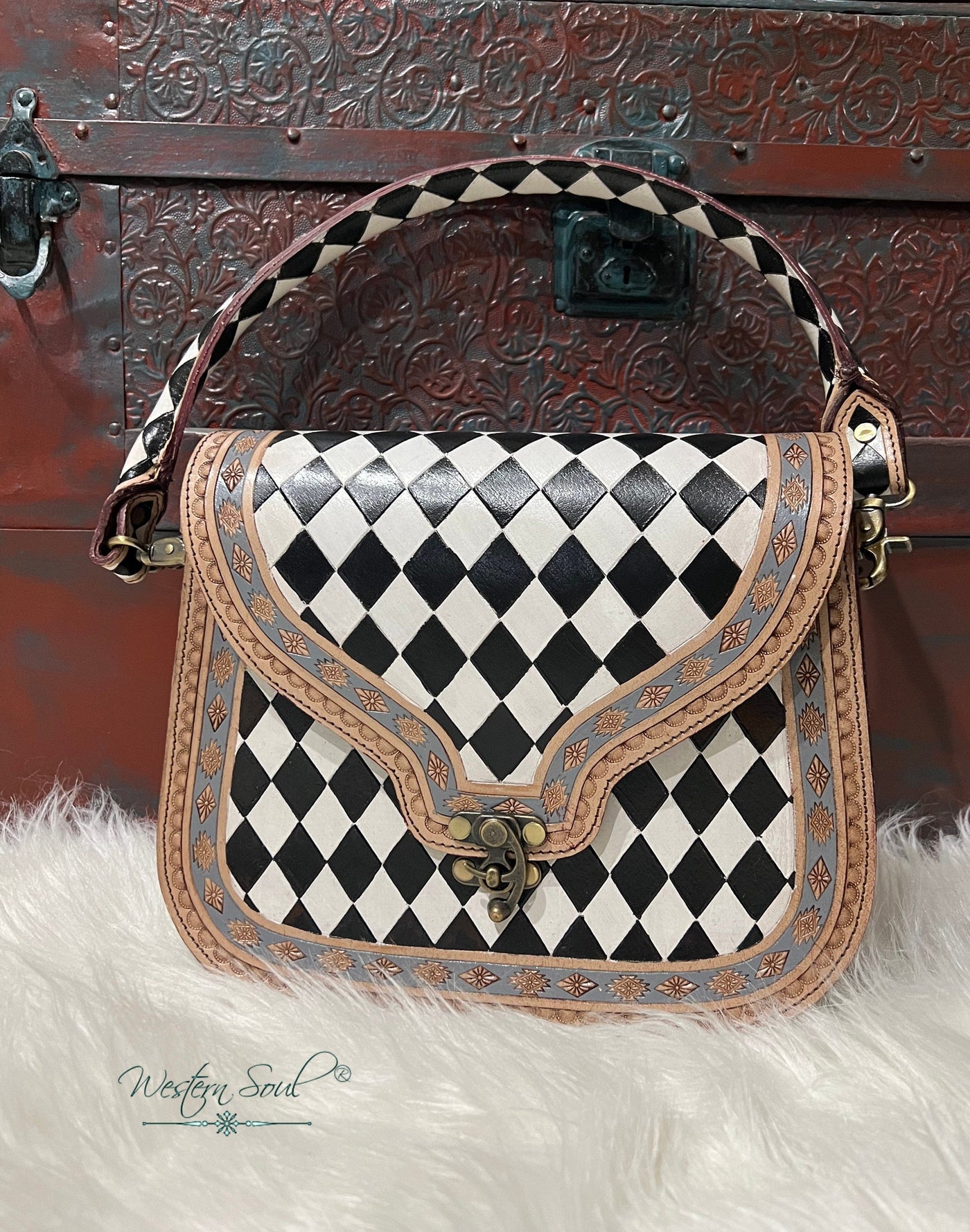 Country Side Co. Handbag Checkered Harlequin Tooled Leather Crossbody – Countryside Co.