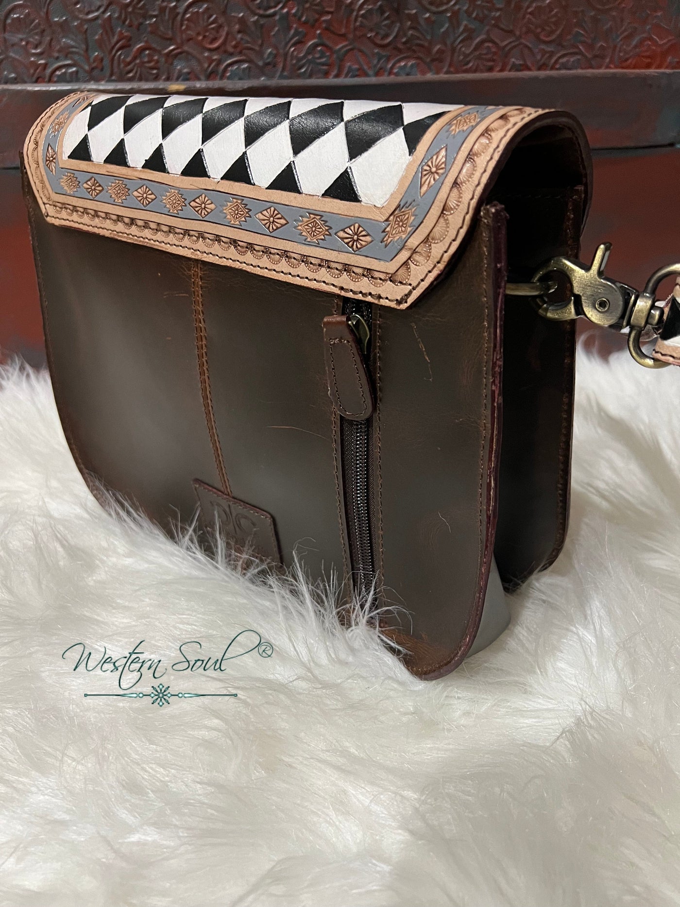 Country Side Co. Handbag Checkered Harlequin Tooled Leather Crossbody – Countryside Co.