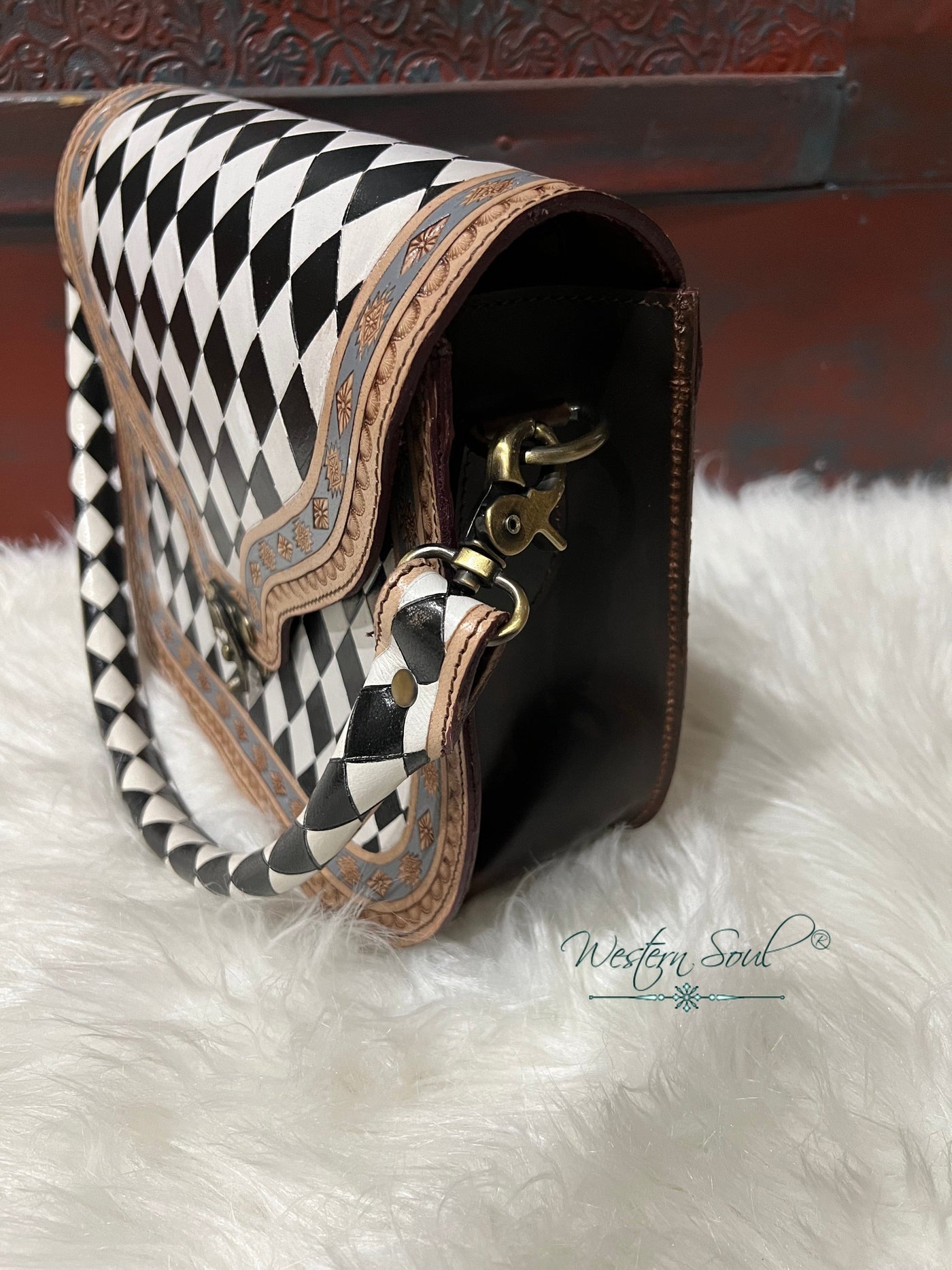 Country Side Co. Handbag Checkered Harlequin Tooled Leather Crossbody – Countryside Co.