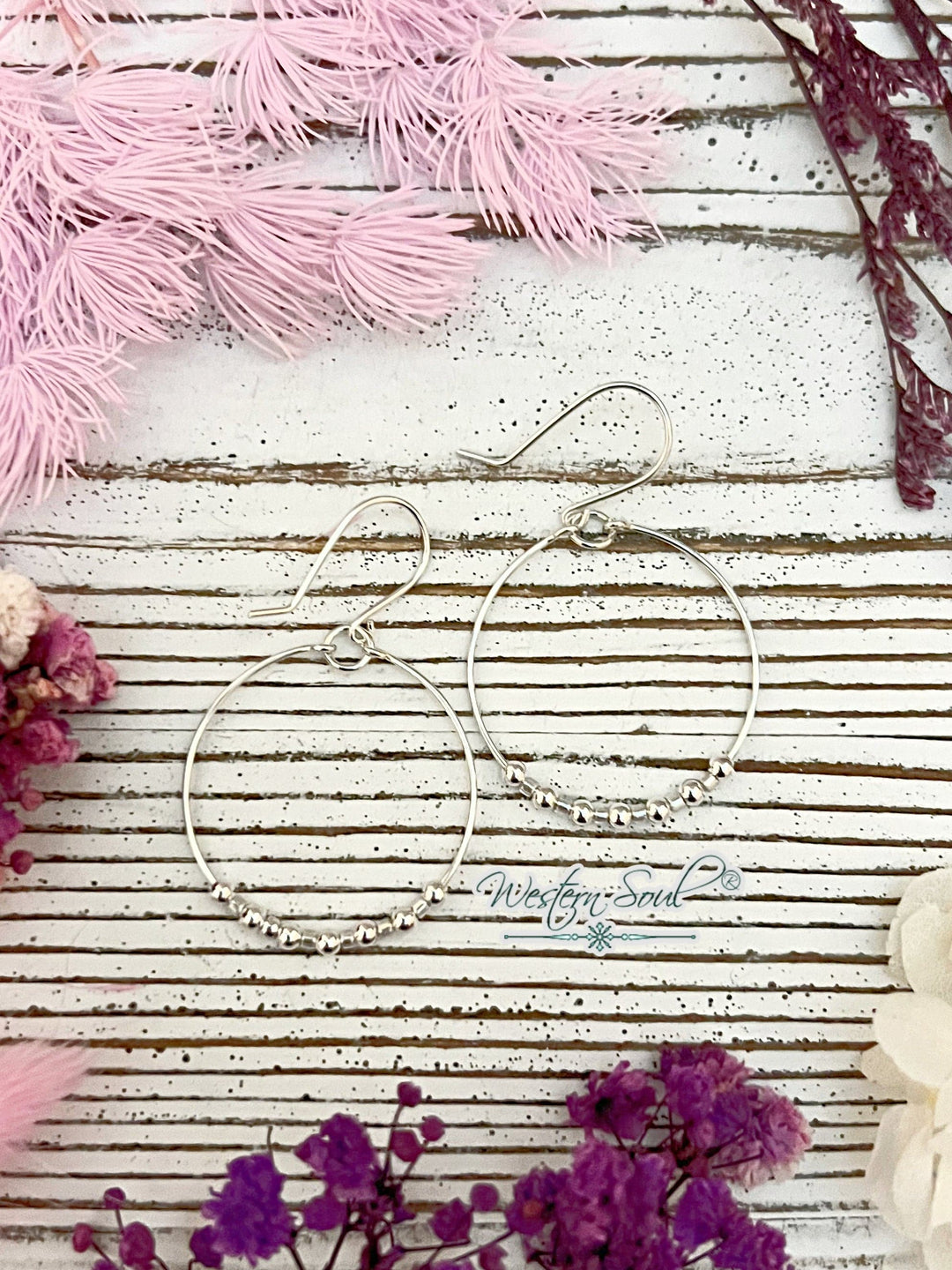 Bijou by Sam Earrings Silver Prairie Wind Silver Beaded Hoops