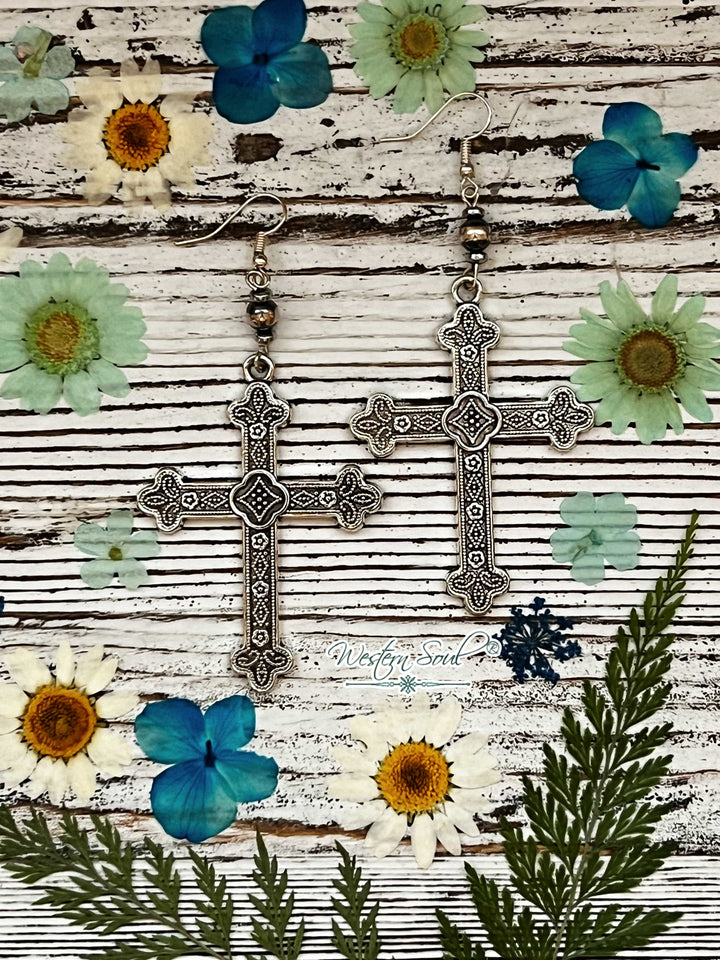 Bijoux Fab Earrings Silver High Desert Cross Earrings