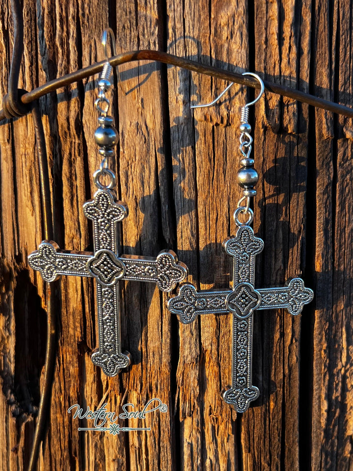 Bijoux Fab Earrings Silver High Desert Cross Earrings