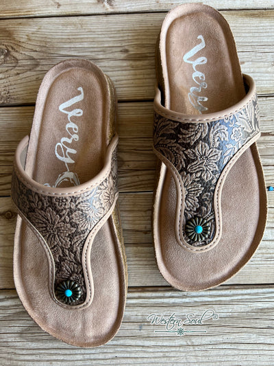 Very G Sandals Western Tooled Print Sandal Brown