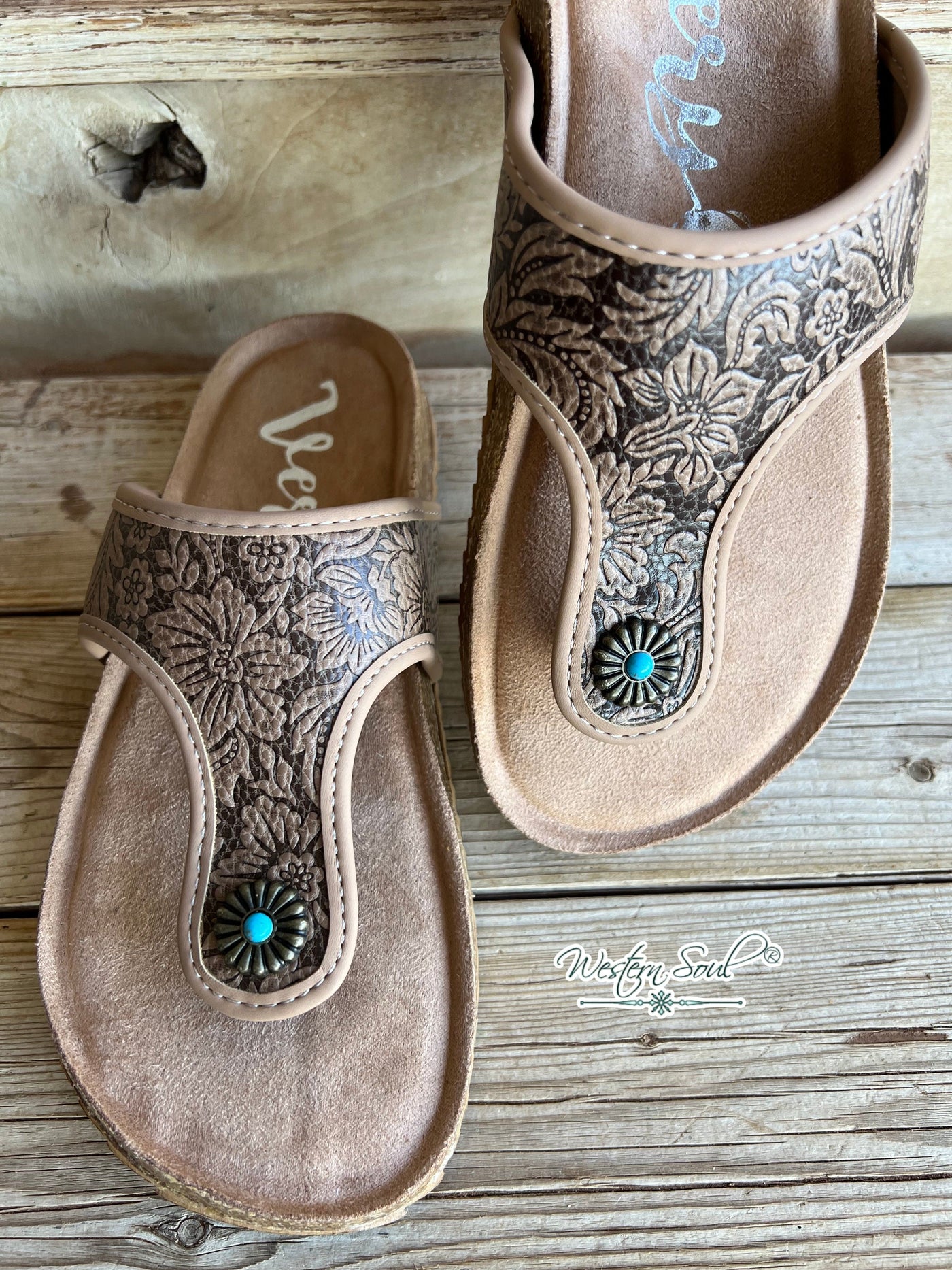 Very G Sandals Western Tooled Print Sandal Brown