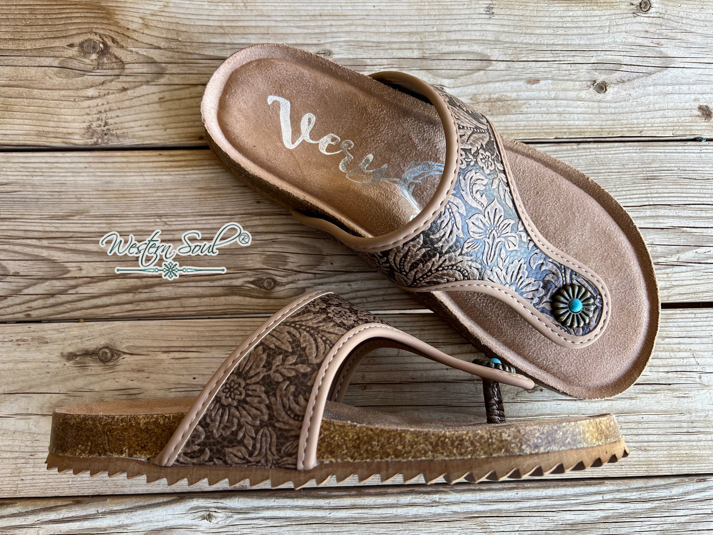 Very G Sandals Western Tooled Print Sandal Brown