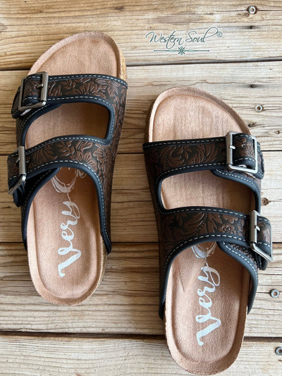 Very G Sandals Floral Print Western Sandal Chocolate