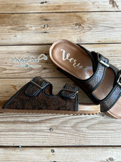 Very G Sandals Floral Print Western Sandal Chocolate