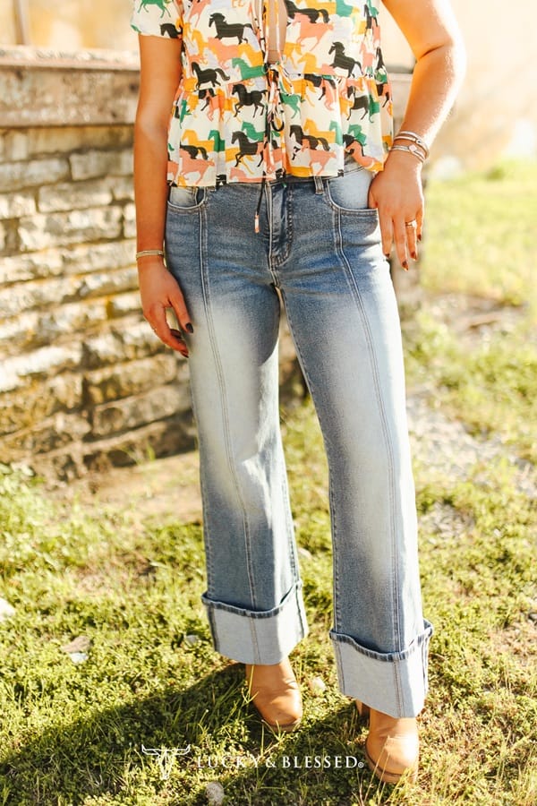 L&amp;B Apparel Jeans High Plains Mid Wash Wide Leg Jeans