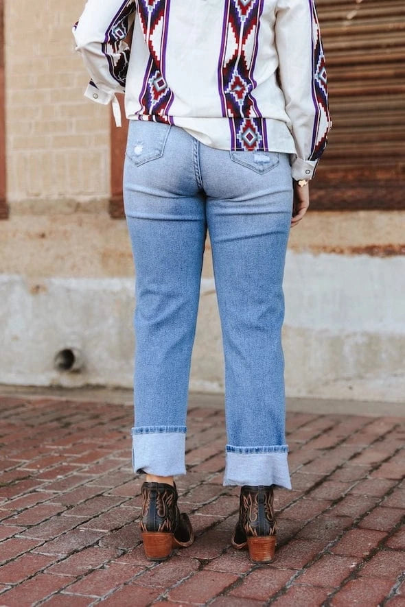 L&amp;B Apparel Jeans High Rise Cuffed Boyfriend Jeans