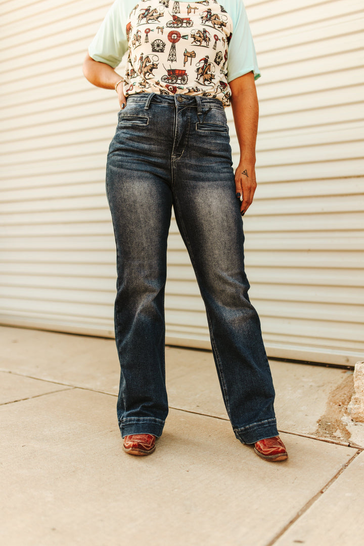 L&amp;B Apparel Jeans Dark Wash High Rise Western Trouser Jeans (32in Inseam) JE305-DW
