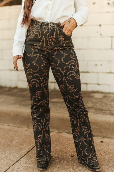 L&B Apparel Jeans Boot Stitch Printed High Rise Trouser Jeans