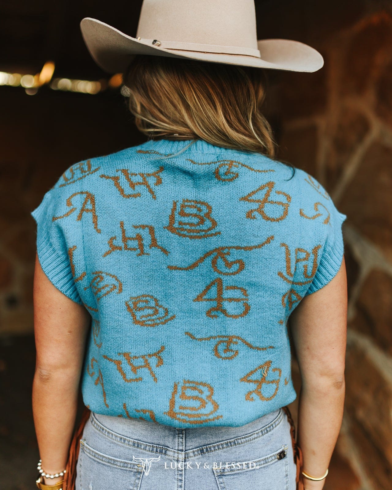 L&B Apparel Sweater Cattle Brand Knit Sleeveless Sweater Top