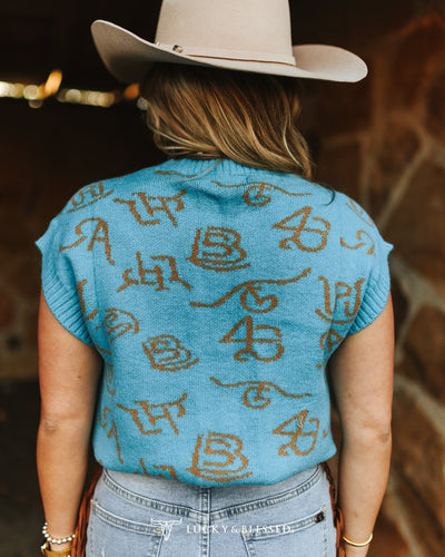 L&B Apparel Sweater Cattle Brand Knit Sleeveless Sweater Top