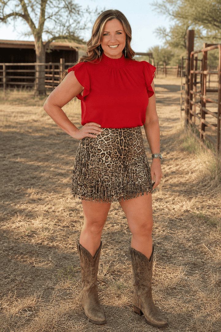 Sterling Kreek Skirt XL / Animal Fort Worth Fringe Skirt Leopard