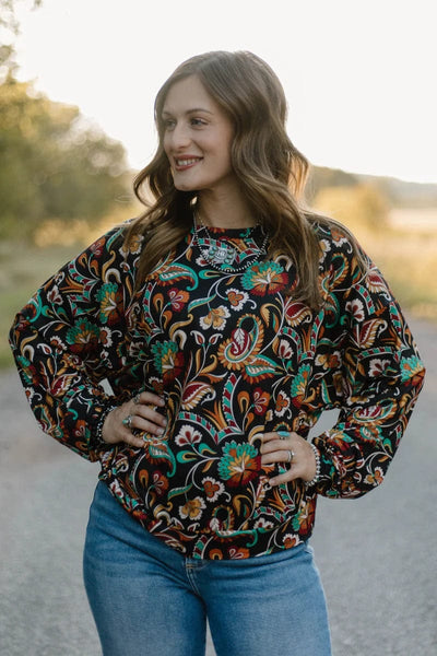 Sterling Kreek Long sleeve Top Painted Paisley Top