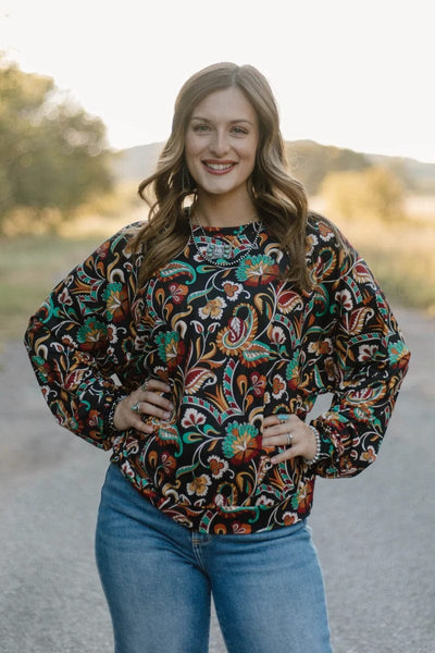 Sterling Kreek Long sleeve Top Painted Paisley Top