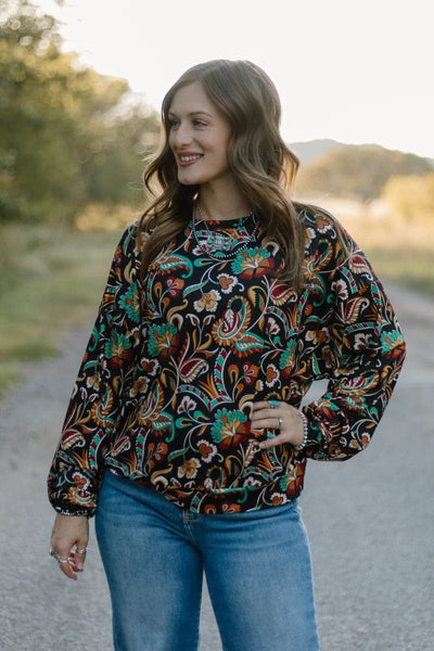 Sterling Kreek Long sleeve Top Painted Paisley Top