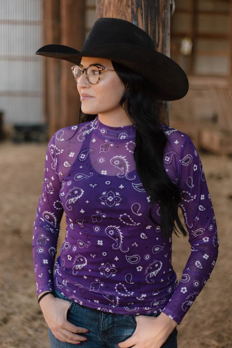 Sterling Kreek Long sleeve Mesh Top Bandana Babe Mesh Top Purple