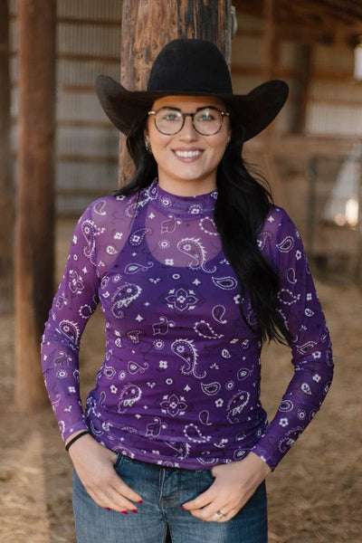 Sterling Kreek Long sleeve Mesh Top Bandana Babe Mesh Top Purple